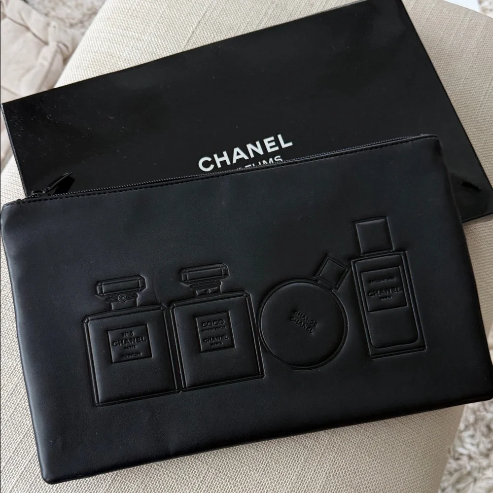 CHANEL Embossed Leather Toiletry Pouch